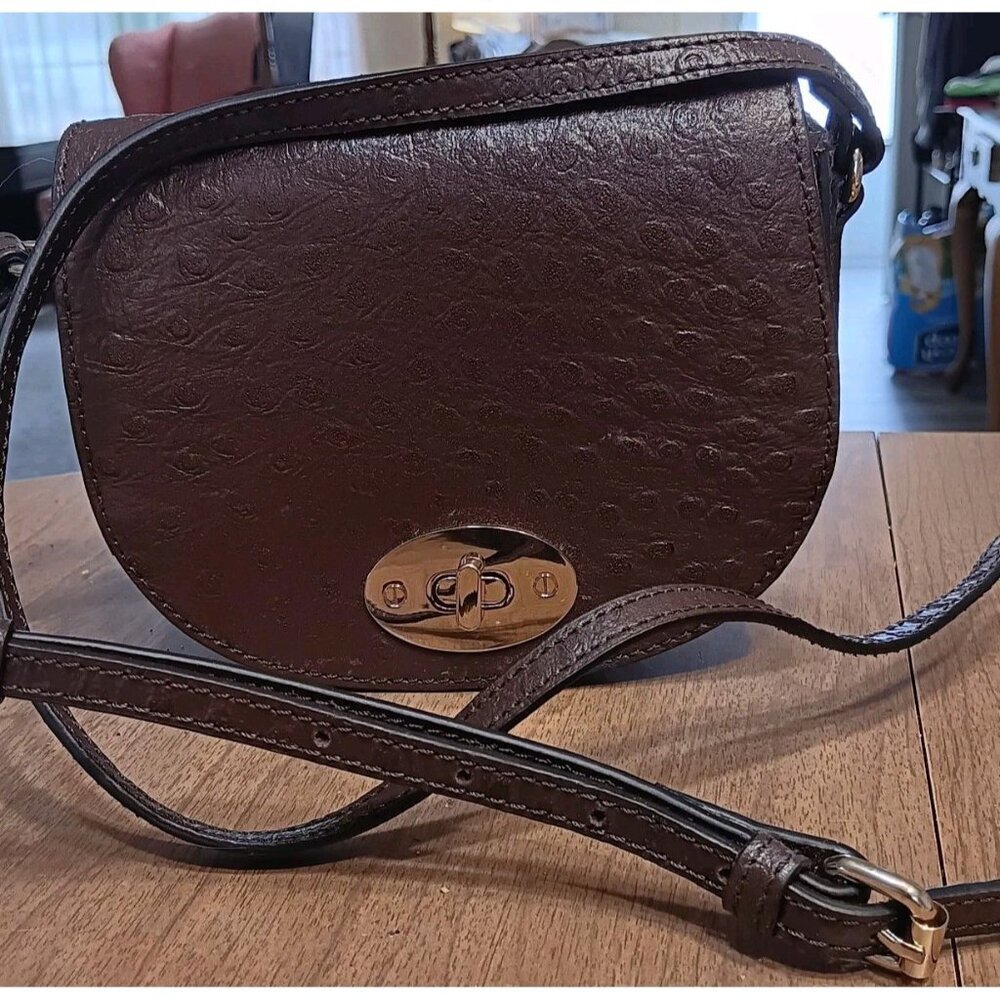 Ashwood Brown Saddle Crossbody Purse Genuine Leather Mini Purse‎ Gold Hardware